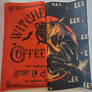 Retro MCM Halloween Pillowcase Covers Only 18x18 Witch Moon Coffee Orange Black